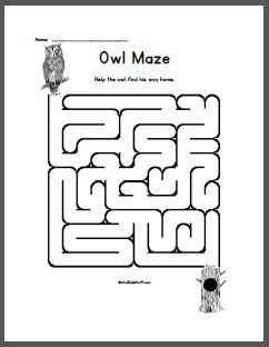 Easy Owl Maze for children
