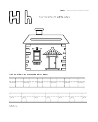 Letter H - House Trace Color Worksheet