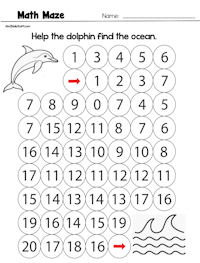 Dolphin Math Maze Worksheet