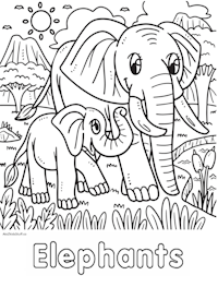 Elephants Coloring Page 