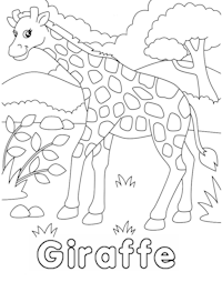 Giraffe coloring page with the word giraffe to color.
