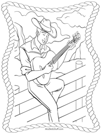 Cowboy Playing Guitar Coloring Page